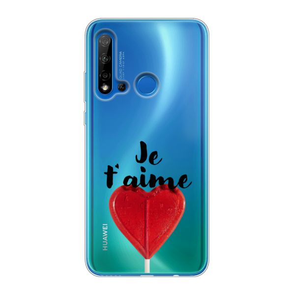 Funda Huawei P20 Lite (2019) flexible transparente con piruleta en forma de corazón - Je t'aime