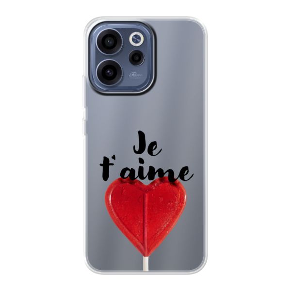 Funda Oppo Reno15 F flexible transparente con piruleta en forma de corazón - Je t'aime