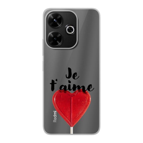 Funda Xiaomi Poco M6 4G flexible transparente con piruleta en forma de corazón - Je t'aime