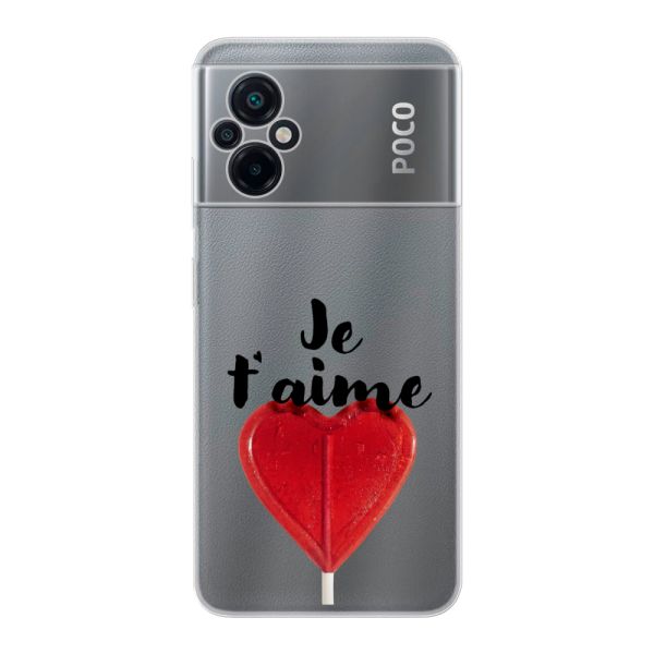 Funda Xiaomi Poco M5 4G / 5G flexible transparente con piruleta en forma de corazón - Je t'aime