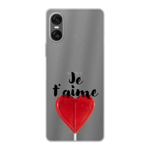 Transparant flexibel Sony Xperia 10 VI hoesje met Hartvormige Lolly - Je t'aime