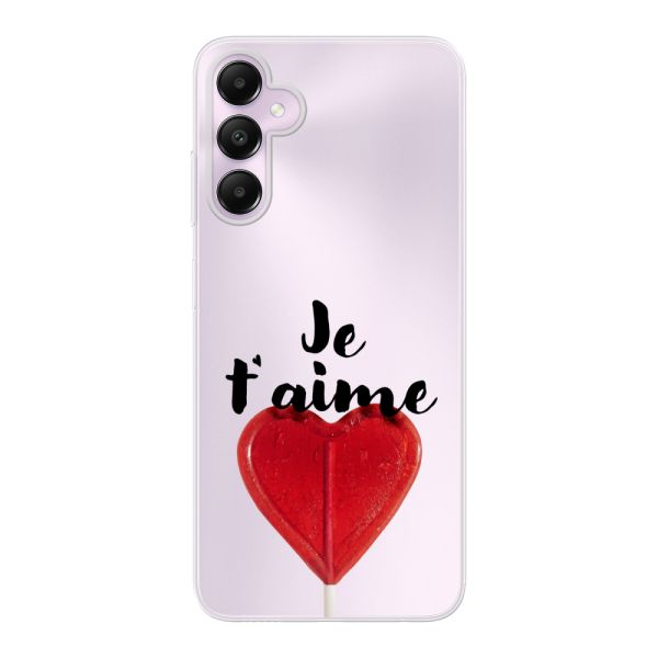 Funda Samsung Galaxy A05s flexible transparente con piruleta en forma de corazón - Je t'aime