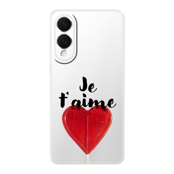 Funda Samsung Galaxy S25 Edge flexible transparente con piruleta en forma de corazón - Je t'aime