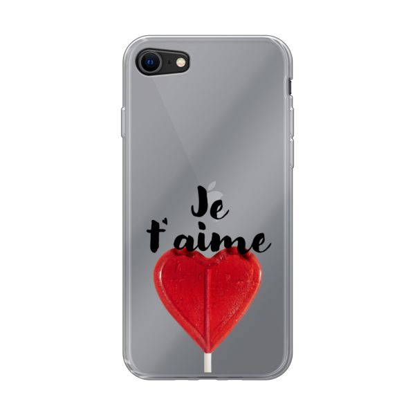 Transparant flexibel iPhone SE (2020 & 2022) hoesje met Hartvormige Lolly - Je t'aime