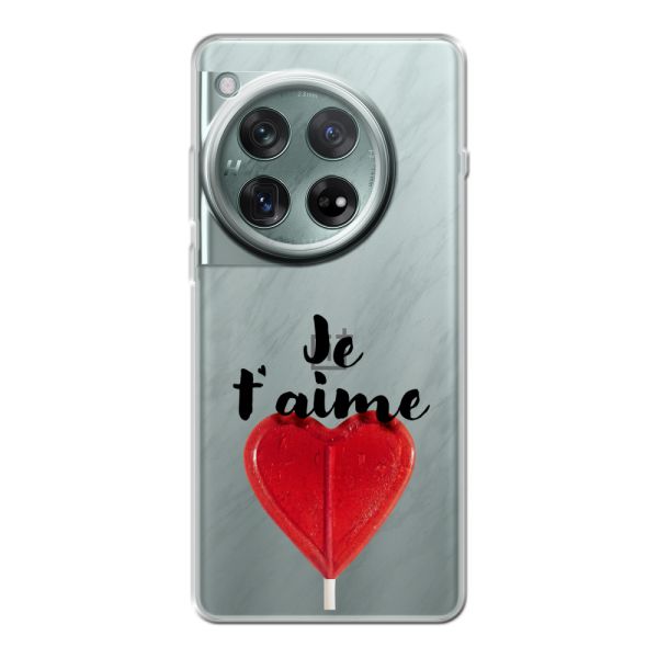 Funda OnePlus 12r flexible transparente con piruleta en forma de corazón - Je t'aime