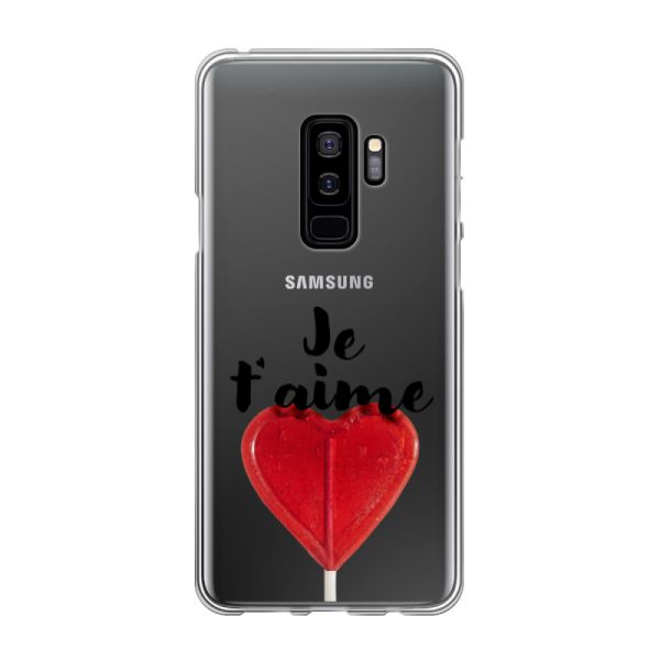 Funda Samsung Galaxy S9 Plus flexible transparente con piruleta en forma de corazón - Je t'aime