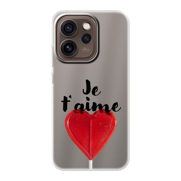 Funda Oppo Reno15 Pro flexible transparente con piruleta en forma de corazón - Je t'aime