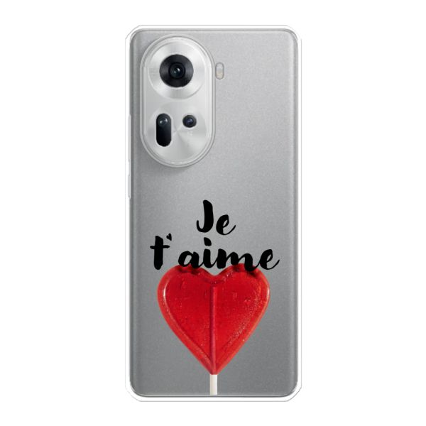 Funda Oppo Reno11 flexible transparente con piruleta en forma de corazón - Je t'aime