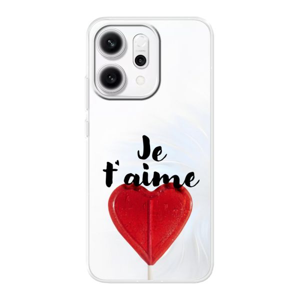 Funda Oppo Reno14 Pro flexible transparente con piruleta en forma de corazón - Je t'aime