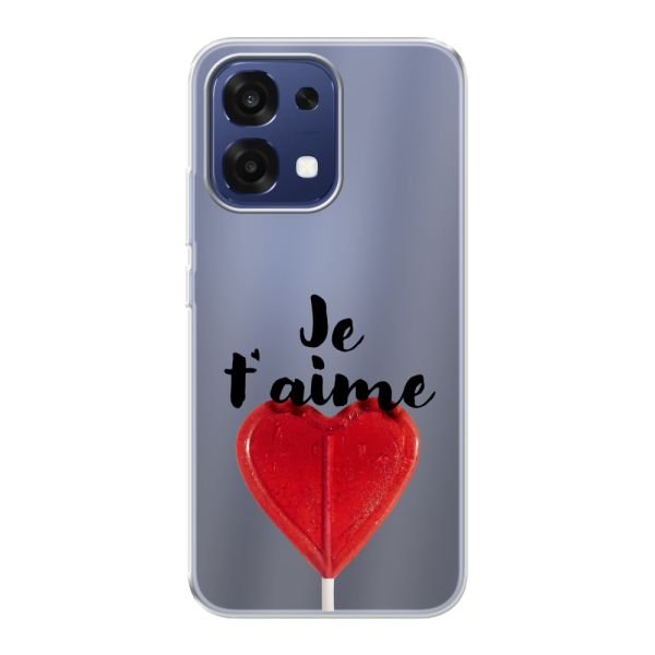 Funda Oppo A6 Pro 4G flexible transparente con piruleta en forma de corazón - Je t'aime