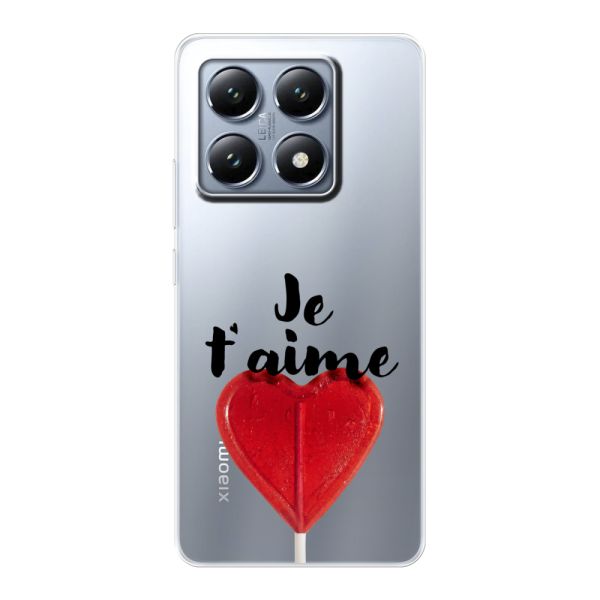 Funda Xiaomi 14T flexible transparente con piruleta en forma de corazón - Je t'aime
