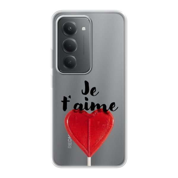 Funda Xiaomi Redmi 15 flexible transparente con piruleta en forma de corazón - Je t'aime
