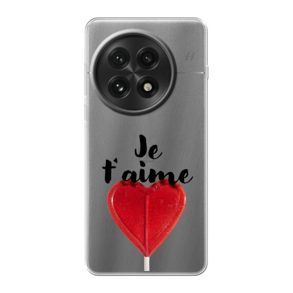 Funda OnePlus 13 flexible transparente con piruleta en forma de corazón - Je t'aime