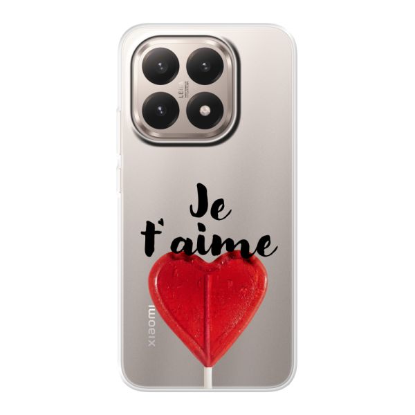 Funda Xiaomi 15T flexible transparente con piruleta en forma de corazón - Je t'aime