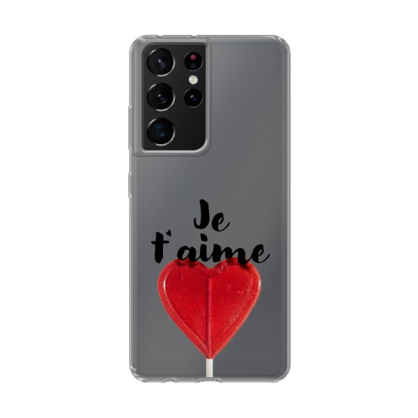 Transparant flexibel Samsung Galaxy S21 Ultra 5G hoesje met Hartvormige Lolly - Je t'aime
