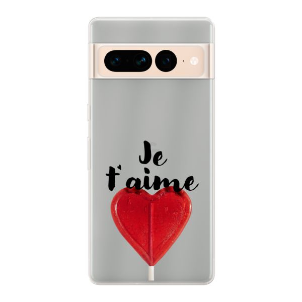 Funda Google Pixel 7 Pro flexible transparente con piruleta en forma de corazón - Je t'aime