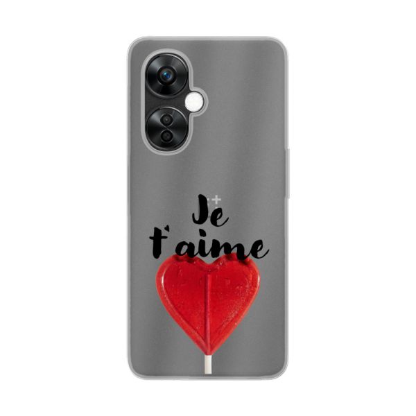 Funda OnePlus Nord CE 3 Lite flexible transparente con piruleta en forma de corazón - Je t'aime