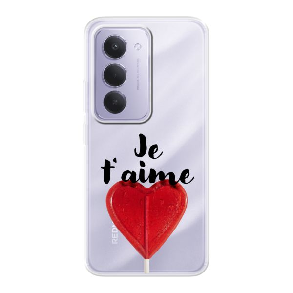 Funda Xiaomi Redmi 15 4G flexible transparente con piruleta en forma de corazón - Je t'aime