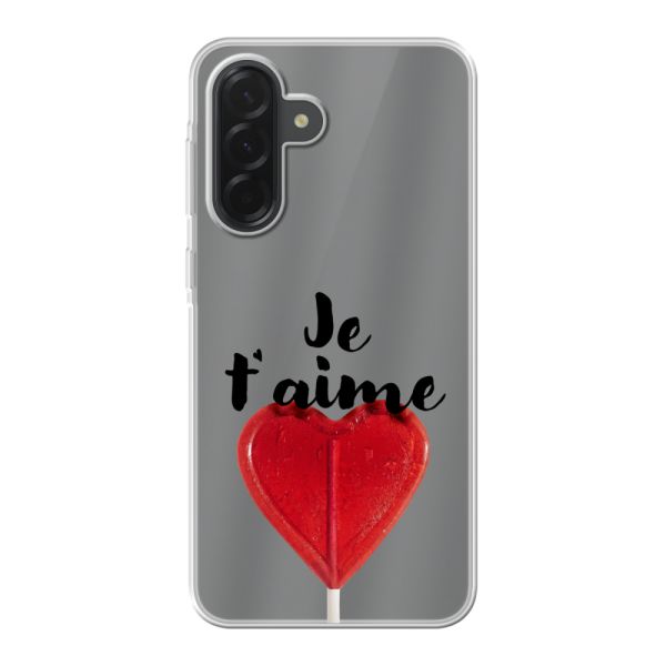 Funda Samsung Galaxy A36 flexible transparente con piruleta en forma de corazón - Je t'aime