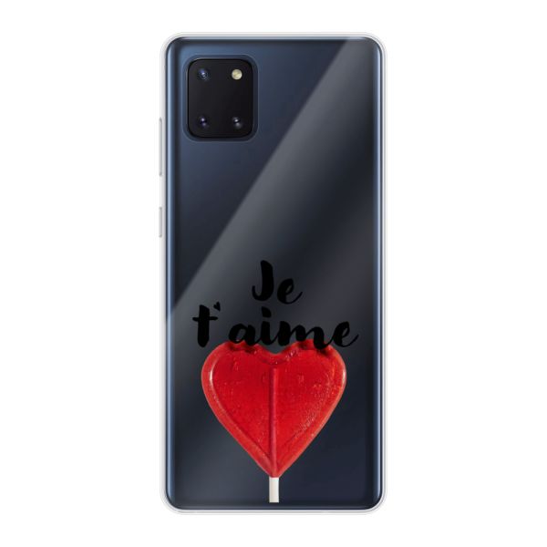 Funda Samsung Galaxy Note 10 Lite flexible transparente con piruleta en forma de corazón - Je t'aime