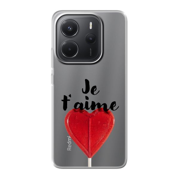 Funda Xiaomi Redmi Note 14 4G flexible transparente con piruleta en forma de corazón - Je t'aime