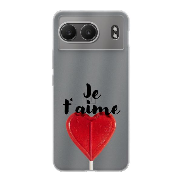 Funda OnePlus Nord 4 flexible transparente con piruleta en forma de corazón - Je t'aime