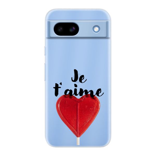 Funda Google Pixel 8a flexible transparente con piruleta en forma de corazón - Je t'aime