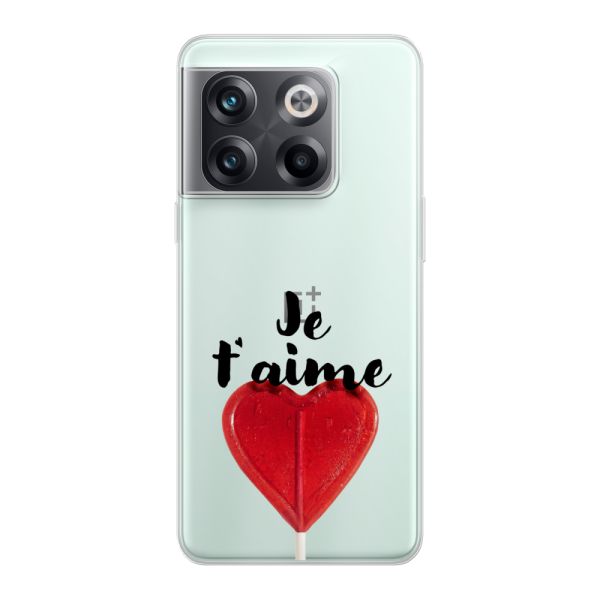 Funda OnePlus 10T flexible transparente con piruleta en forma de corazón - Je t'aime