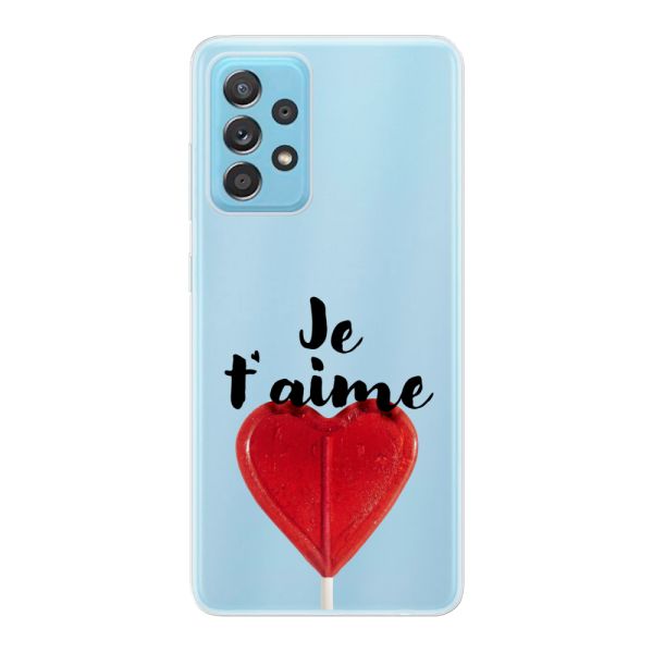Funda Samsung Galaxy A73 5G flexible transparente con piruleta en forma de corazón - Je t'aime