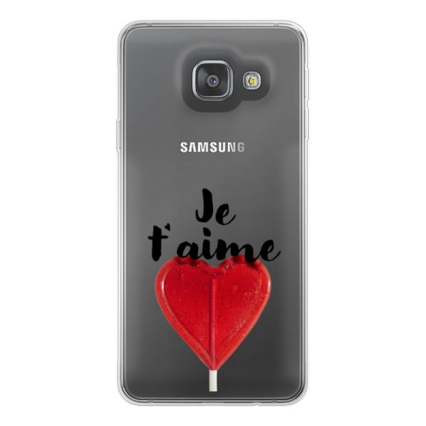 Funda Samsung Galaxy A3 (2016) flexible transparente con piruleta en forma de corazón - Je t'aime