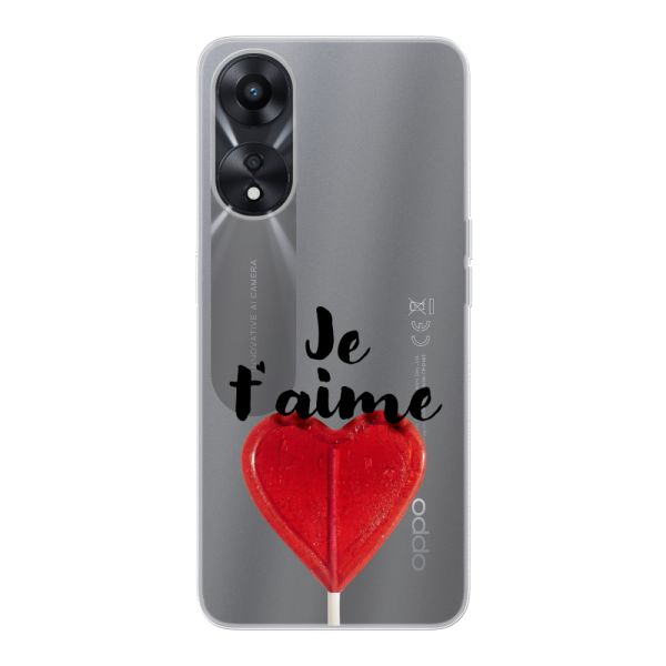 Coque Oppo A78 5G flexible transparente avec sucette en forme de cœur - Je t'aime
