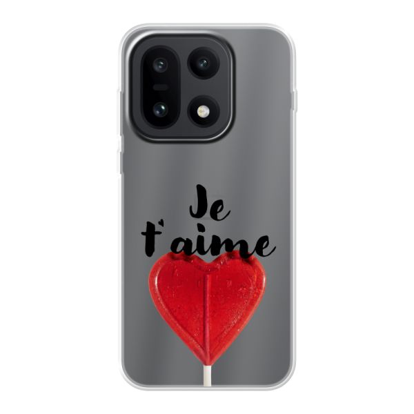 Funda OnePlus 15 flexible transparente con piruleta en forma de corazón - Je t'aime