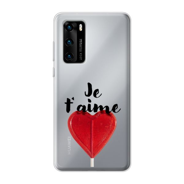 Transparant flexibel Huawei P40 hoesje met Hartvormige Lolly - Je t'aime
