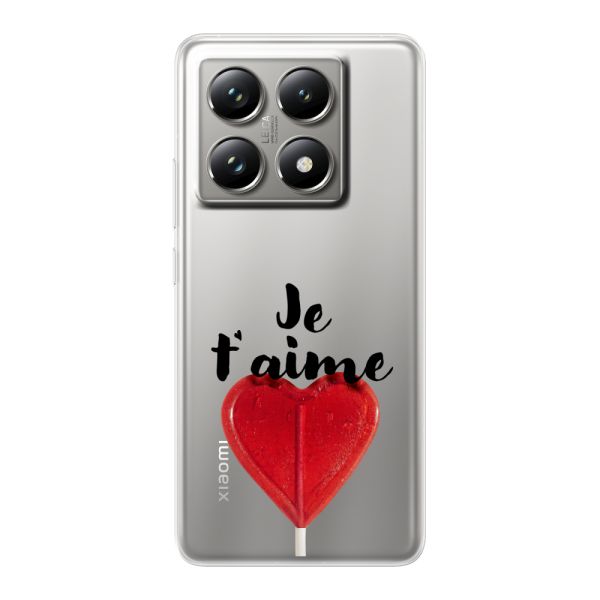 Funda Xiaomi 14T Pro flexible transparente con piruleta en forma de corazón - Je t'aime