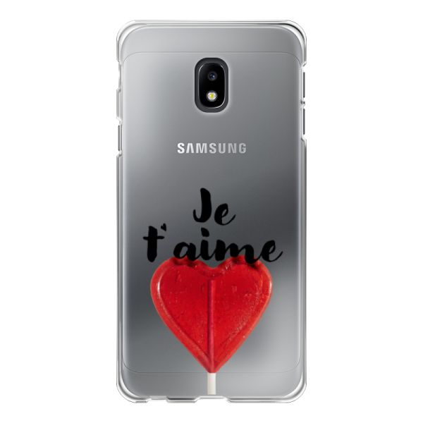 Funda Samsung Galaxy J3 (2017) flexible transparente con piruleta en forma de corazón - Je t'aime