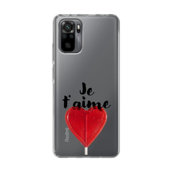 Transparant flexibel Xiaomi Redmi Note 10 Pro hoesje met Hartvormige Lolly - Je t'aime