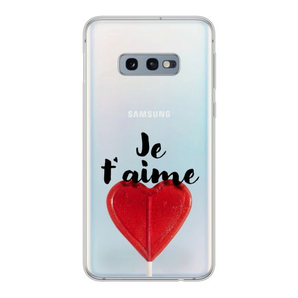Funda Samsung Galaxy S10e flexible transparente con piruleta en forma de corazón - Je t'aime