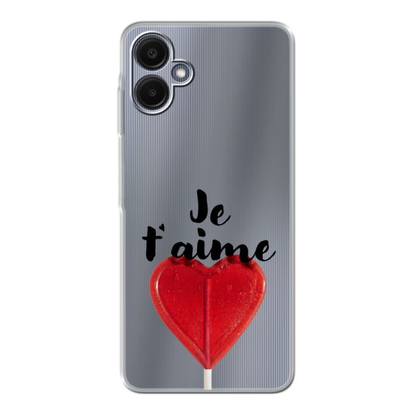Funda Samsung Galaxy A06 flexible transparente con piruleta en forma de corazón - Je t'aime