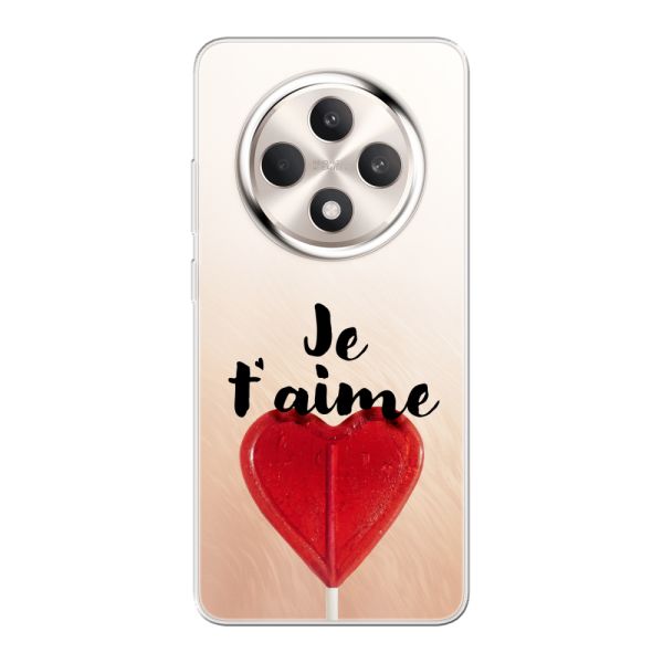 Funda Oppo Reno12 F flexible transparente con piruleta en forma de corazón - Je t'aime