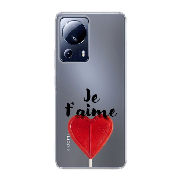 Funda Xiaomi 13 Lite flexible transparente con piruleta en forma de corazón - Je t'aime