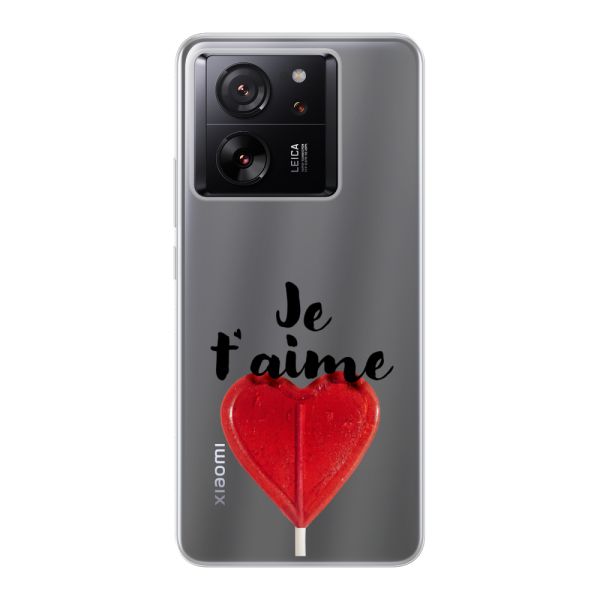 Funda Xiaomi 13T flexible transparente con piruleta en forma de corazón - Je t'aime