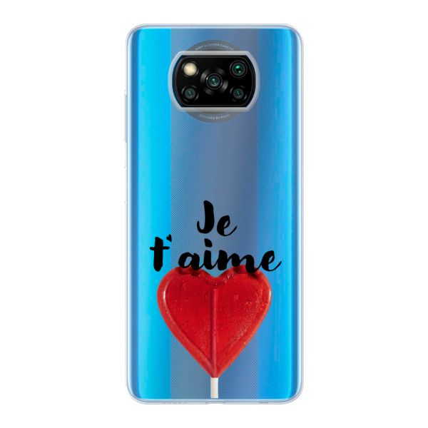 Funda Xiaomi Poco X3 Pro flexible transparente con piruleta en forma de corazón - Je t'aime