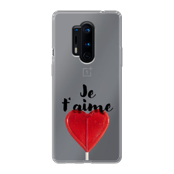 Funda OnePlus 8 Pro flexible transparente con piruleta en forma de corazón - Je t'aime