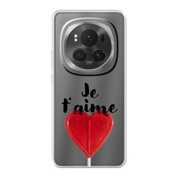 Transparant flexibel Honor Magic6 Pro hoesje met Hartvormige Lolly - Je t'aime