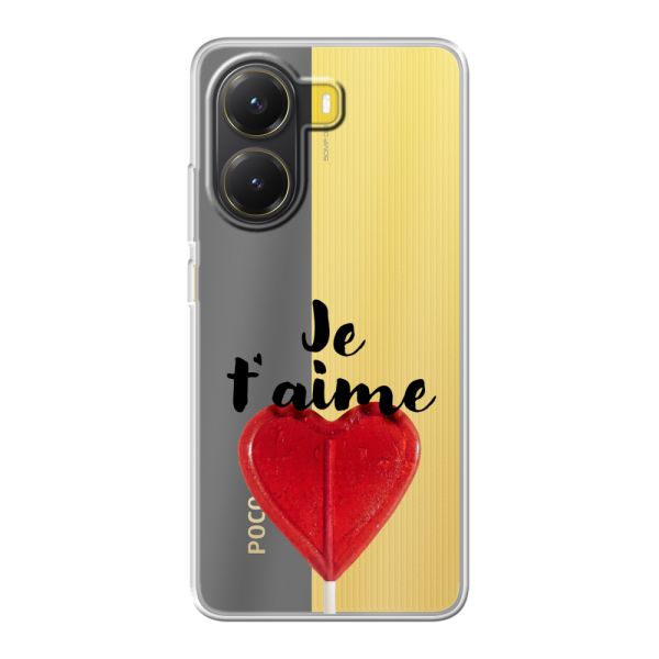 Funda Xiaomi Poco X7 Pro flexible transparente con piruleta en forma de corazón - Je t'aime