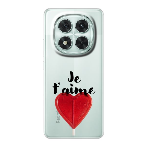 Funda Xiaomi Poco X7 flexible transparente con piruleta en forma de corazón - Je t'aime