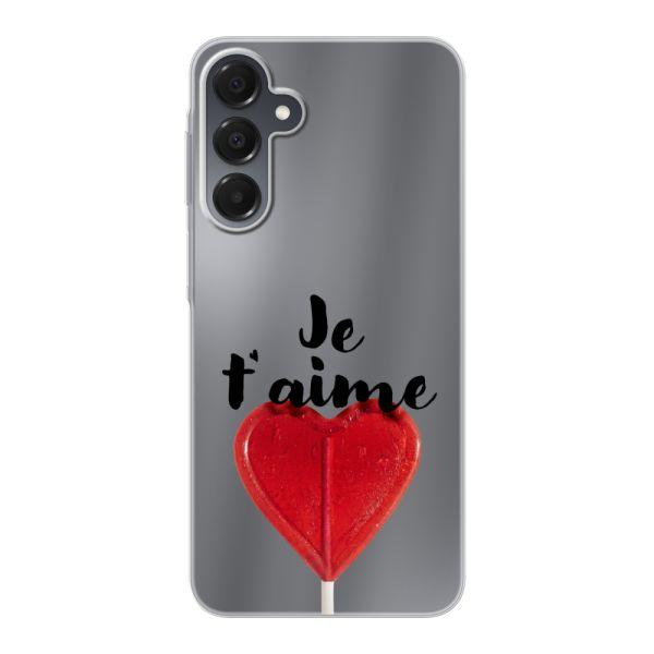 Funda Samsung Galaxy A16 flexible transparente con piruleta en forma de corazón - Je t'aime