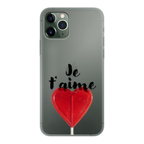 Funda iPhone 11 Pro flexible transparente con piruleta en forma de corazón - Je t'aime
