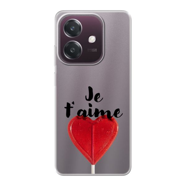 Funda Oppo A60 5G flexible transparente con piruleta en forma de corazón - Je t'aime