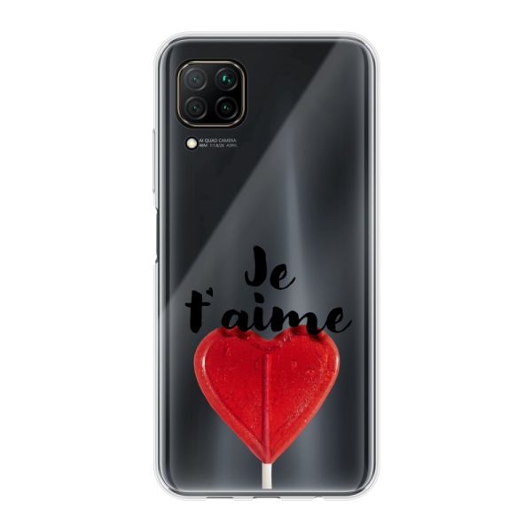 Funda Huawei P40 Lite flexible transparente con piruleta en forma de corazón - Je t'aime
